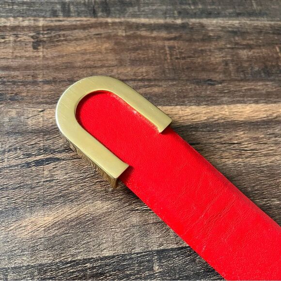 Woodward Red Leather with Gold Buckle Belt Size Medium - Picture 2 of 9